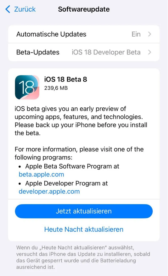 嘉陵苹果手机维修分享苹果 iOS / iPadOS 18 开发者预览版 Beta 8 发布 